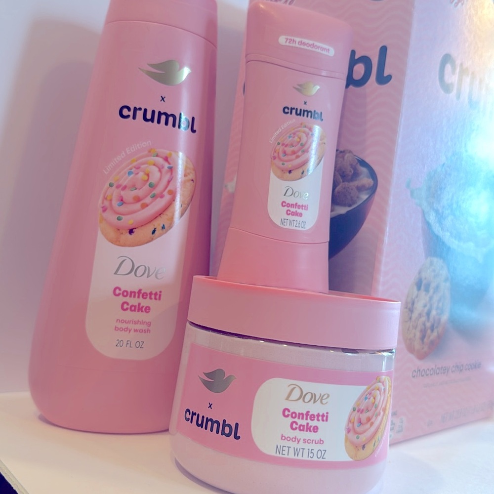 Crumbl x Dove Body Bundle in Confetti Cake Deodorant, body wash & body scrub (3)